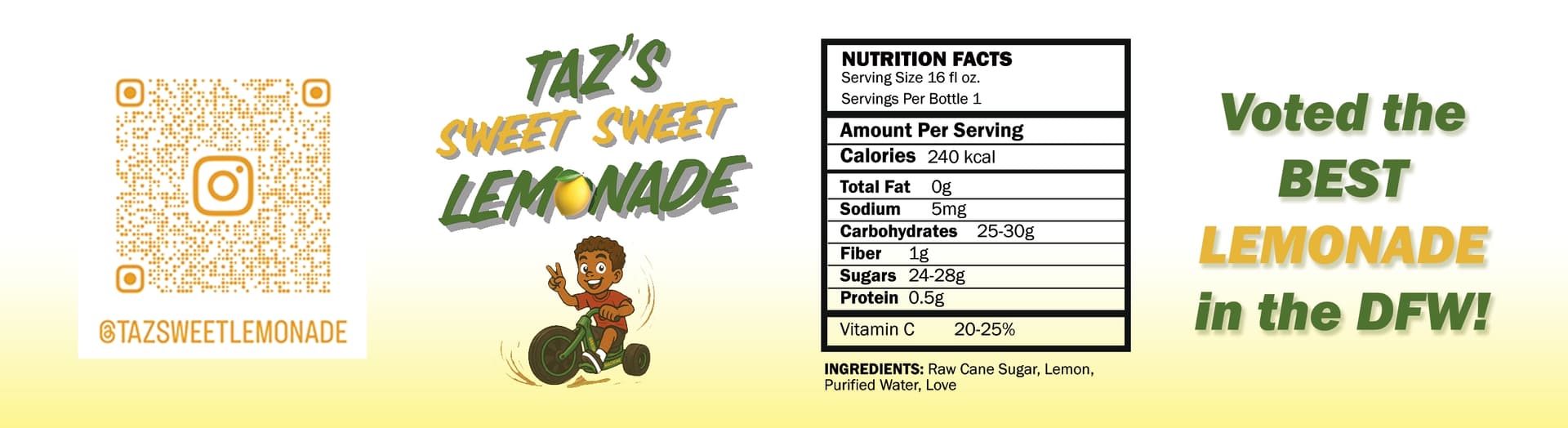 Nutritional Facts Label - Taz's Sweet Sweet Lemonade